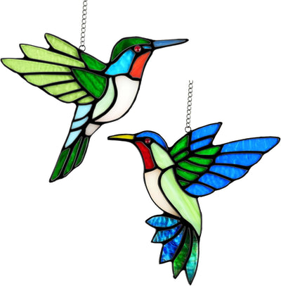 2 Pack Atrapasoles Vidrio Colibrí 15cm Bordes Cobre