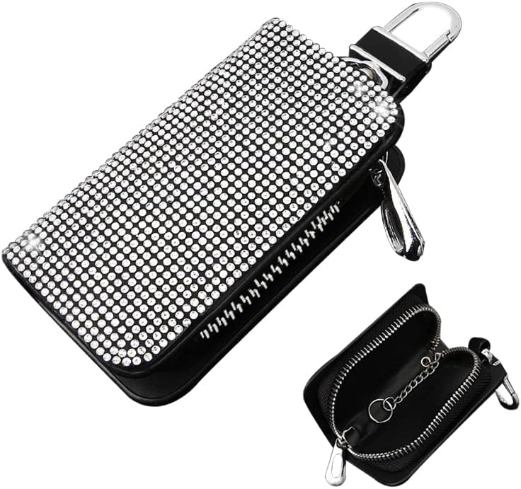 Funda llaves auto cuero brillante plateado