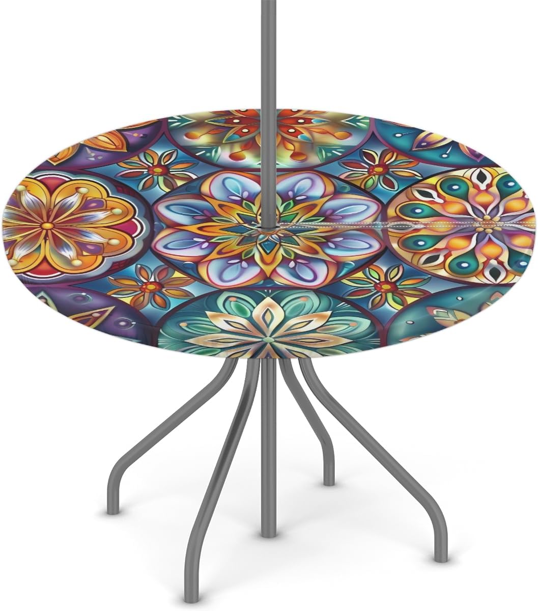 Mantel exterior redondo con cremallera flores mandala 45-56
