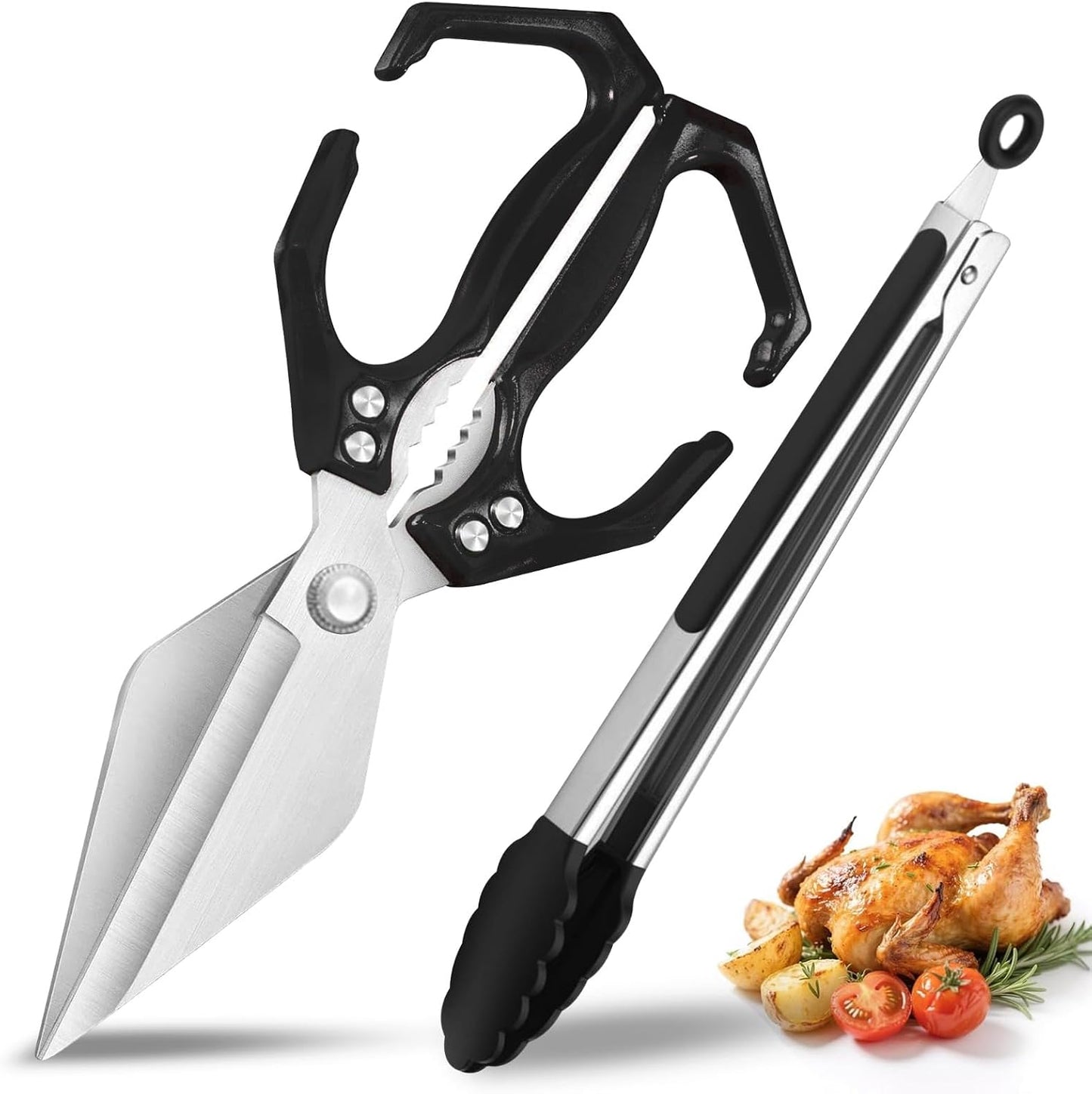 Juego tijeras y pinzas cocina acero inox 3CR13 para carne y huesos