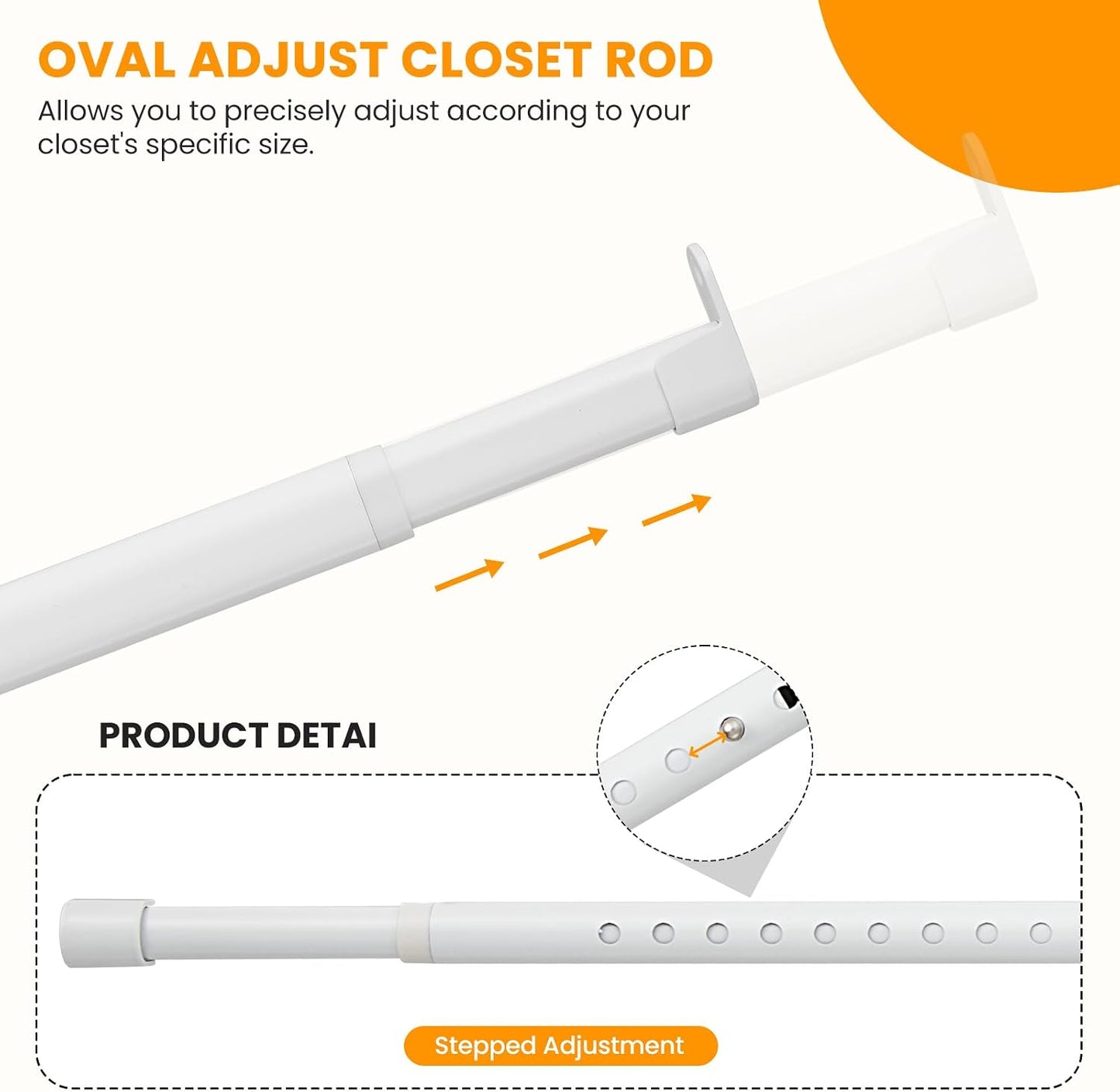 Barra ovalada para colgar ropa ajustable 18-52" resistente