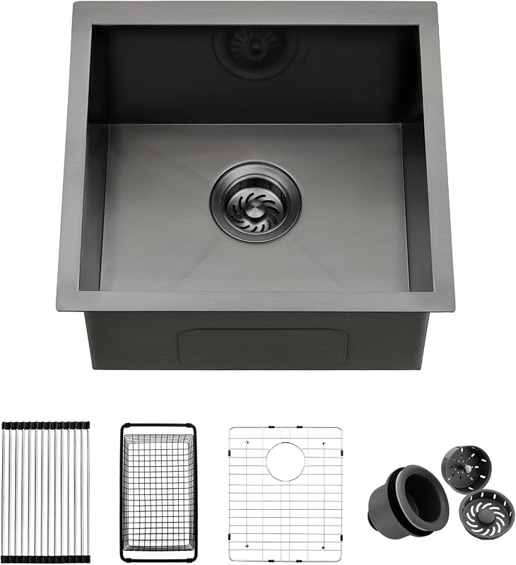 Fregadero acero inox T304 negro 18x16x9" exterior