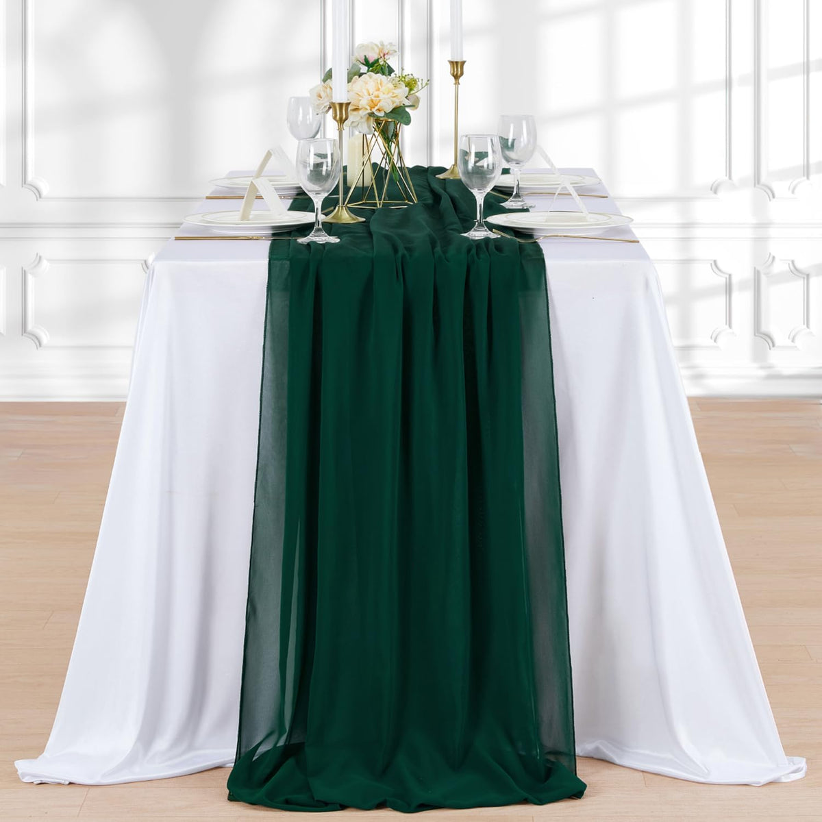15 Caminos Mesa Gasa Verde Esmeralda Rústico Boda 27x120pulg