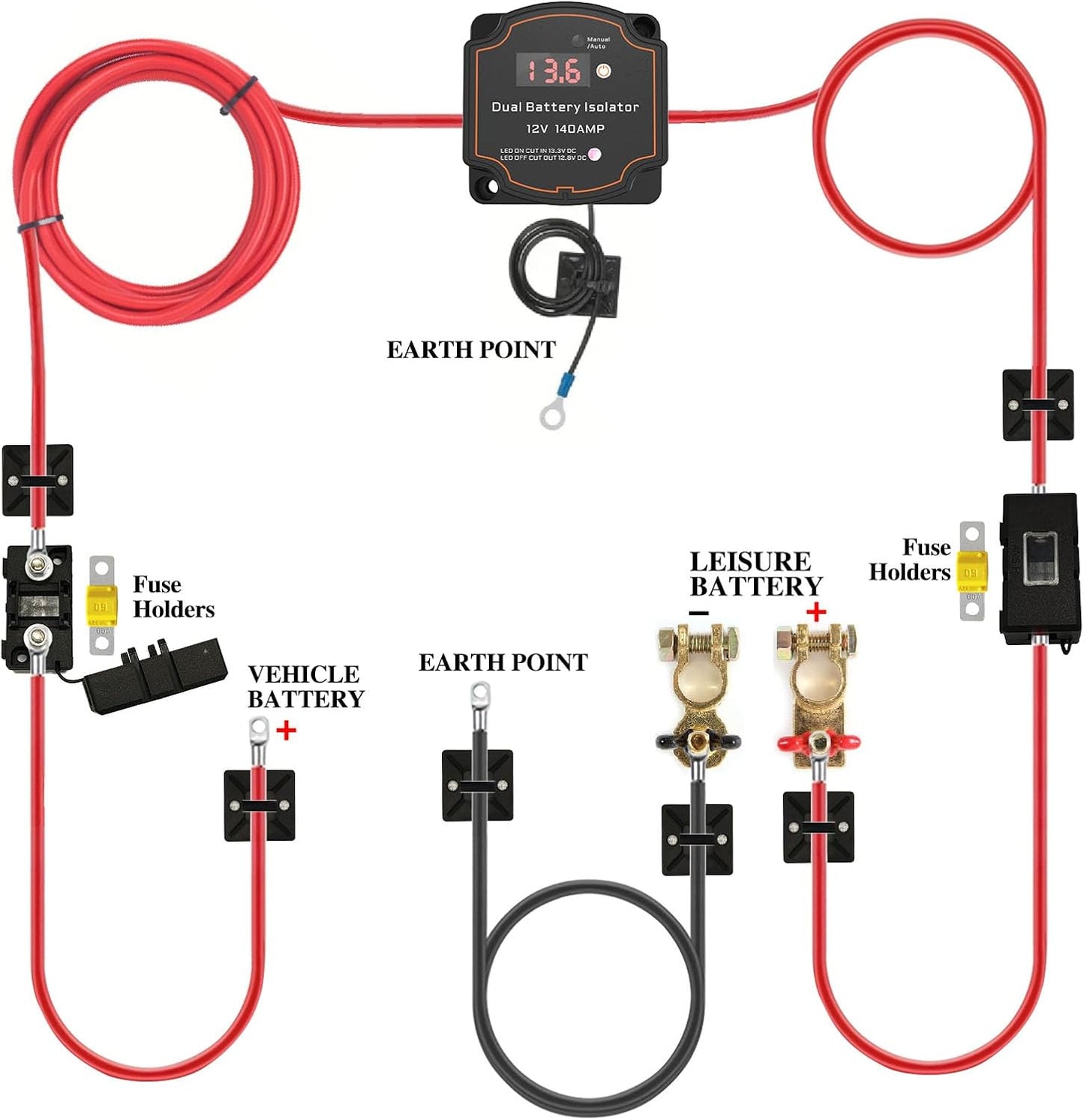 Aislador batería 12V kit cable 7AWG 16.4pies relé 140A