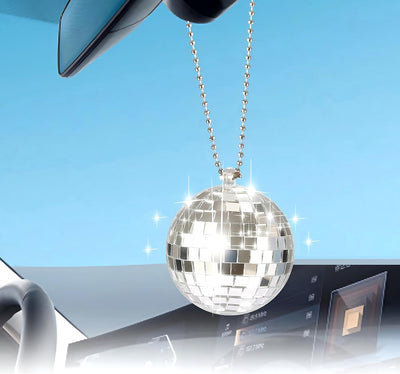 Percha espejo coche discoteca colgante bola plateado