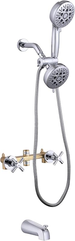 Set grifo ducha 2 manijas cromado caño válvula
