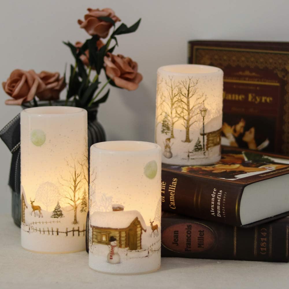 Velas LED sin llama Navidad con muñeco nieve luz cálida hogar