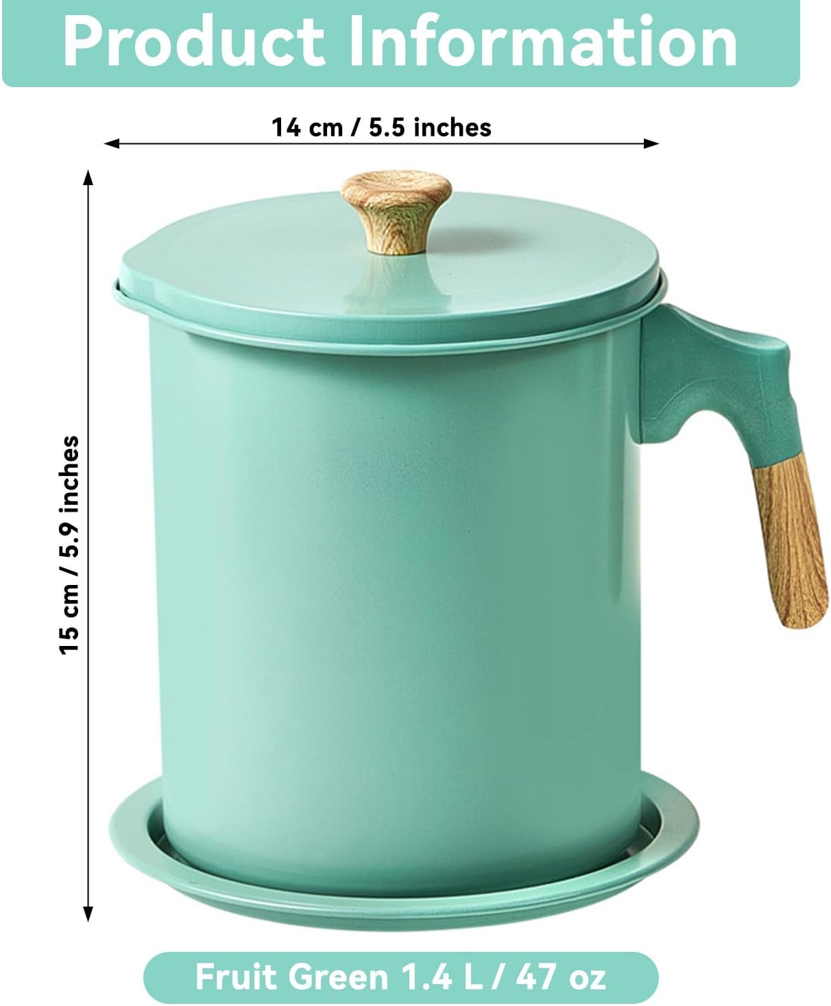 Recipiente grasa tocino con colador 1.4L hierro cocina verde