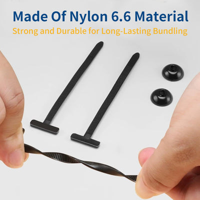 Bridas universales nailon PA66 tipo T con pin botón autobloqueante