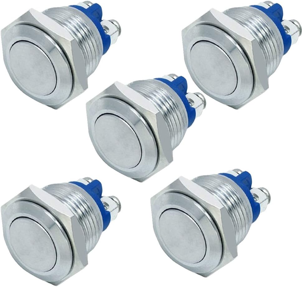 Interruptor botón inox 0.748pulg coche 3A/250V 5 pzas