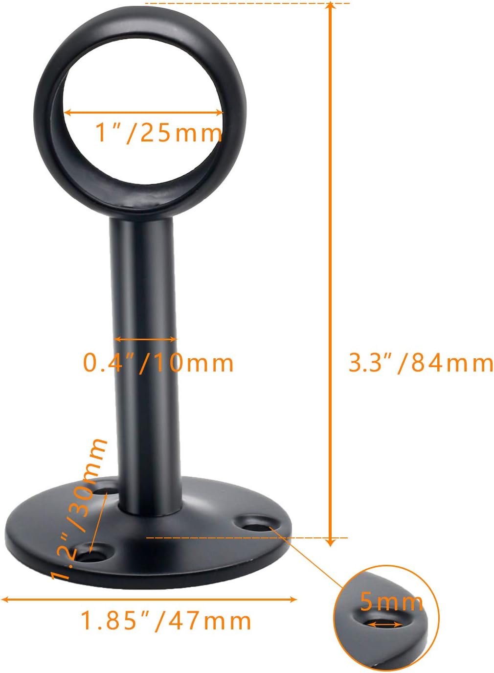 8 Soportes Barra Cortina Acero Inox Negro Mate