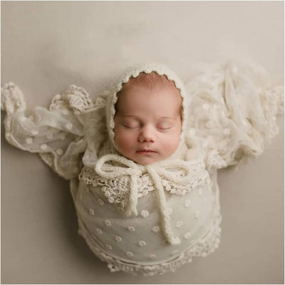 Capa para fotos recién nacidos encaje bebé niña crema