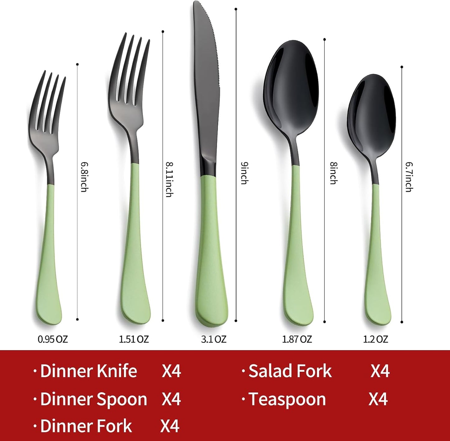 Set 20 Pzas Cubiertos Acero Inox Mango Verde