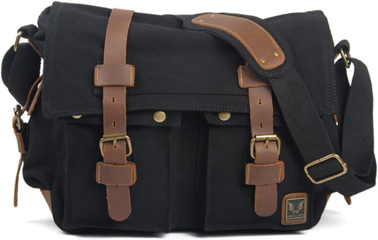 Bolso mensajero lona cuero vintage para hombre deporte