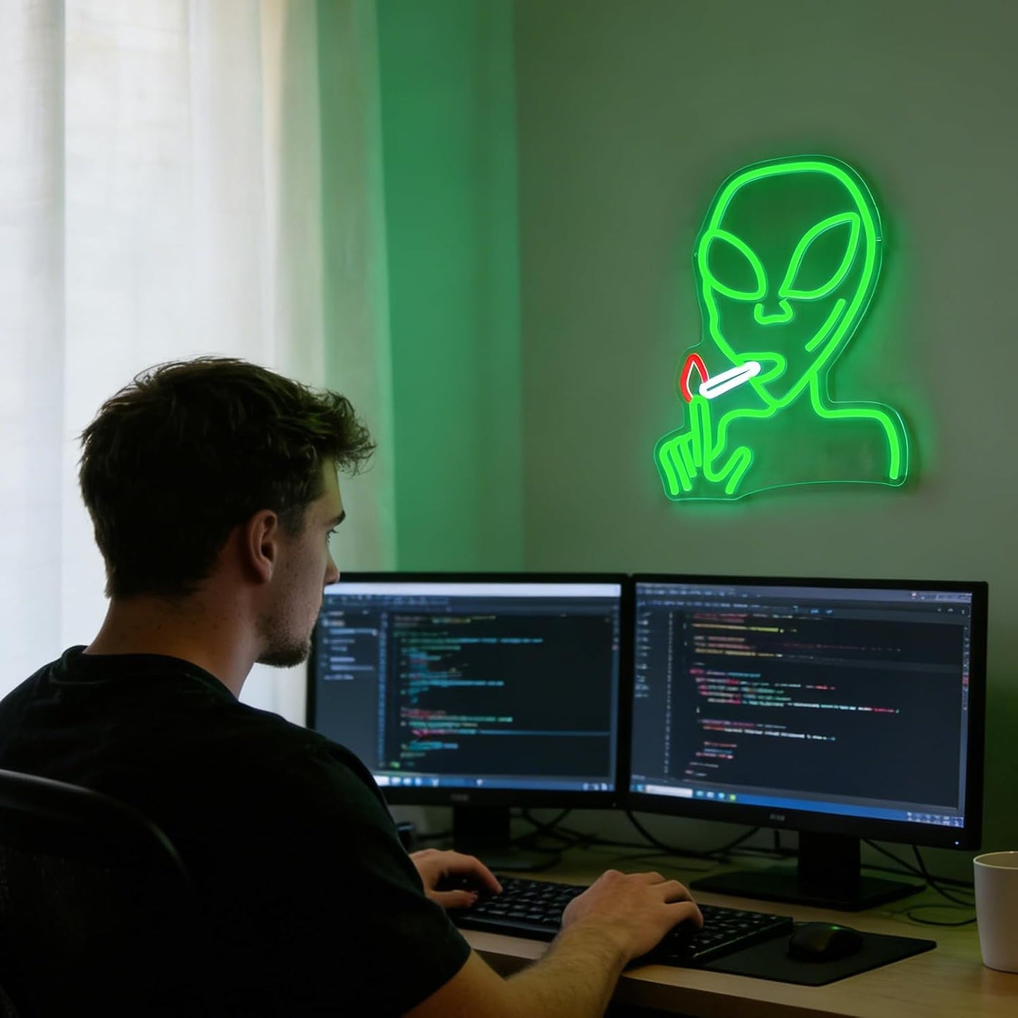 Letrero neón alienígena luz LED verde regulable decoración