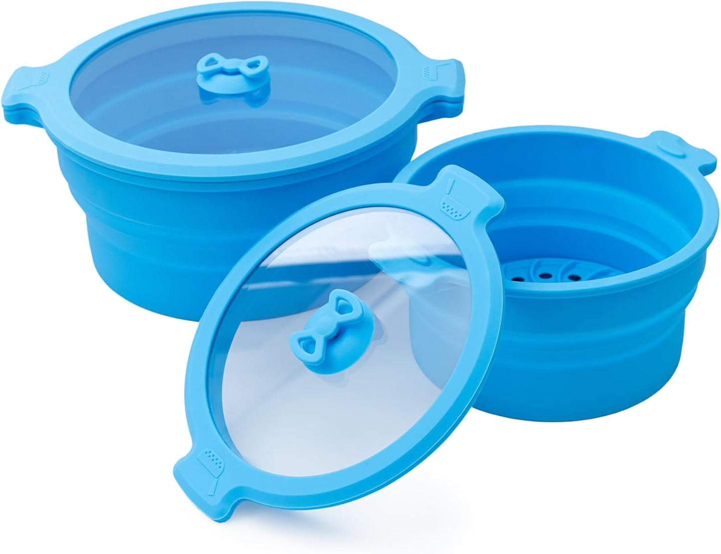 Tazones silicona camping con tapas plegables microondas