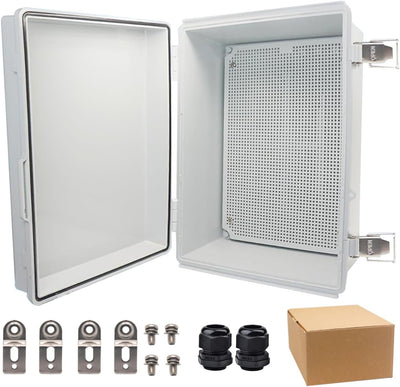 Caja eléctrica IP67 ABS con tapa bisagra gris placa montaje