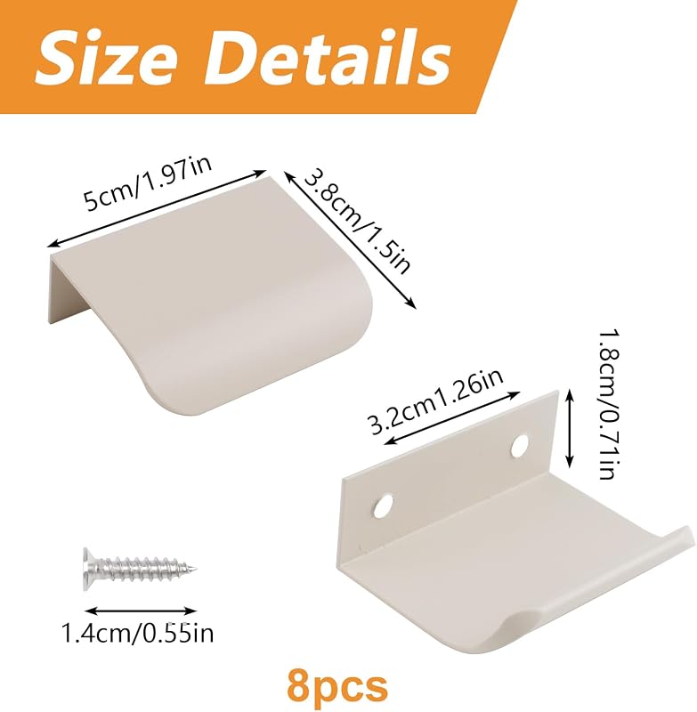 Manijas cajón ocultas aluminio 8 pzas 50mm gris cashmere