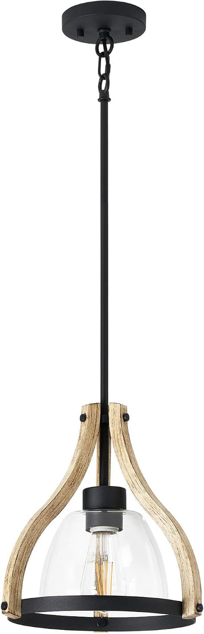 Lámpara colgante madera vidrio isla cocina rústica ajustable