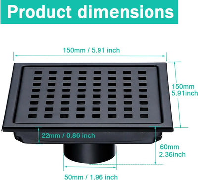 Drenaje ducha cuadrado 6pulg acero inox negro mate