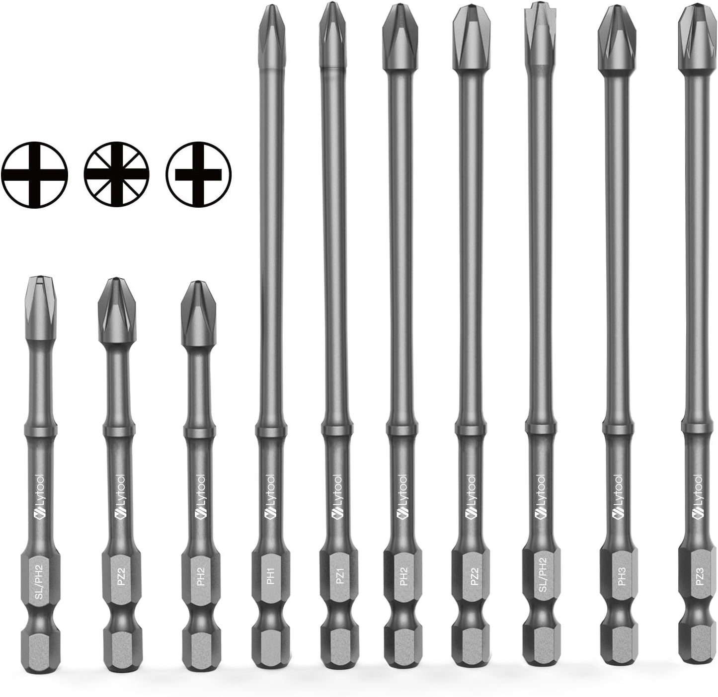 Set 10 brocas magnéticas destornillador hex PH2 PZ2 PH1 PH3 PZ1 PZ3