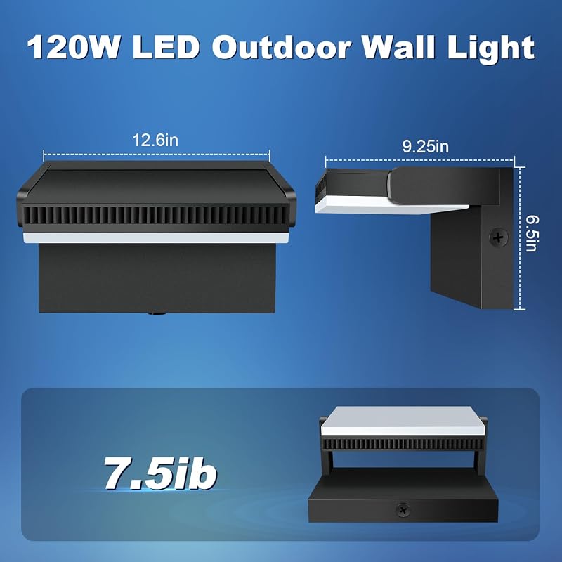 Luz pared LED 120W rotación 360° 5000K para garaje patio