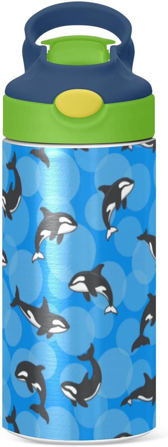 Botella agua doble pared con pajilla para niños 12oz