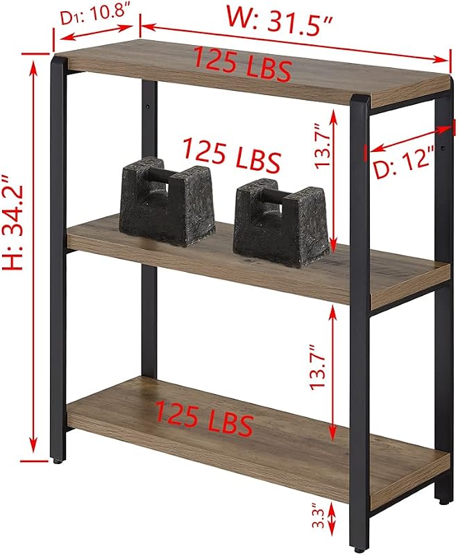 Estantería 3 niveles madera rústica y metal dormitorio