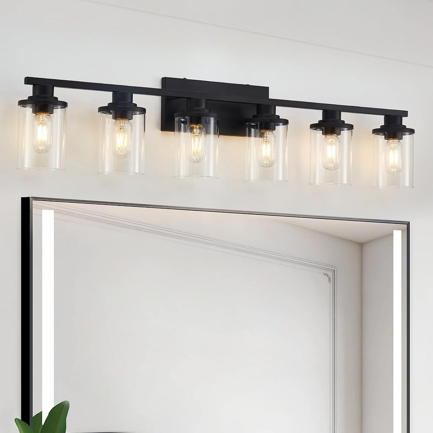 6 Luces Tocador Negro Mate Vidrio Transparente Base Metal