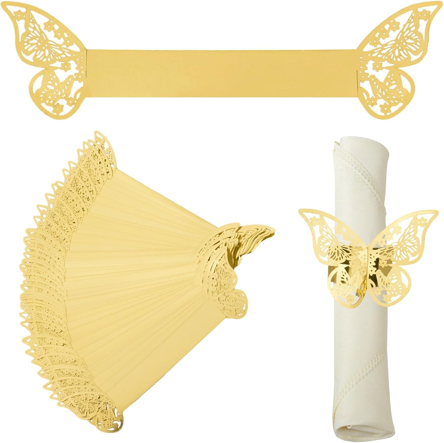 Servilleteros dorados 50 pzas mariposas para bodas