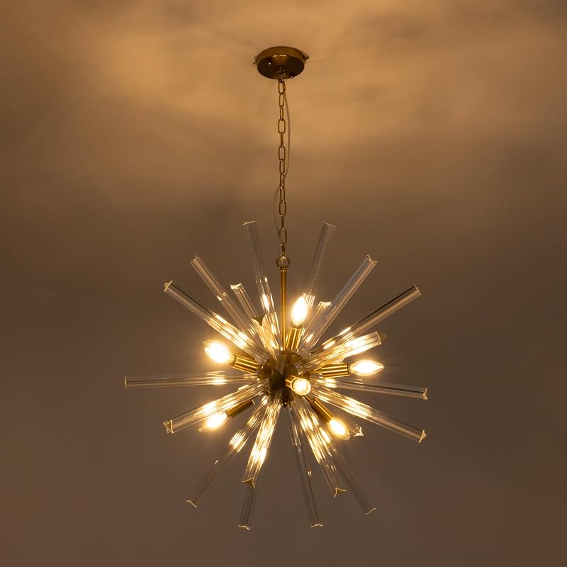 Lámpara colgante Sputnik cristal dorado 28" moderna