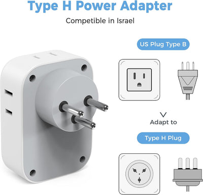 Adaptador corriente EE.UU. a Israel con 4 tomas y 3 USB