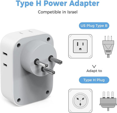 Adaptador corriente EE.UU. a Israel con 4 tomas y 3 USB