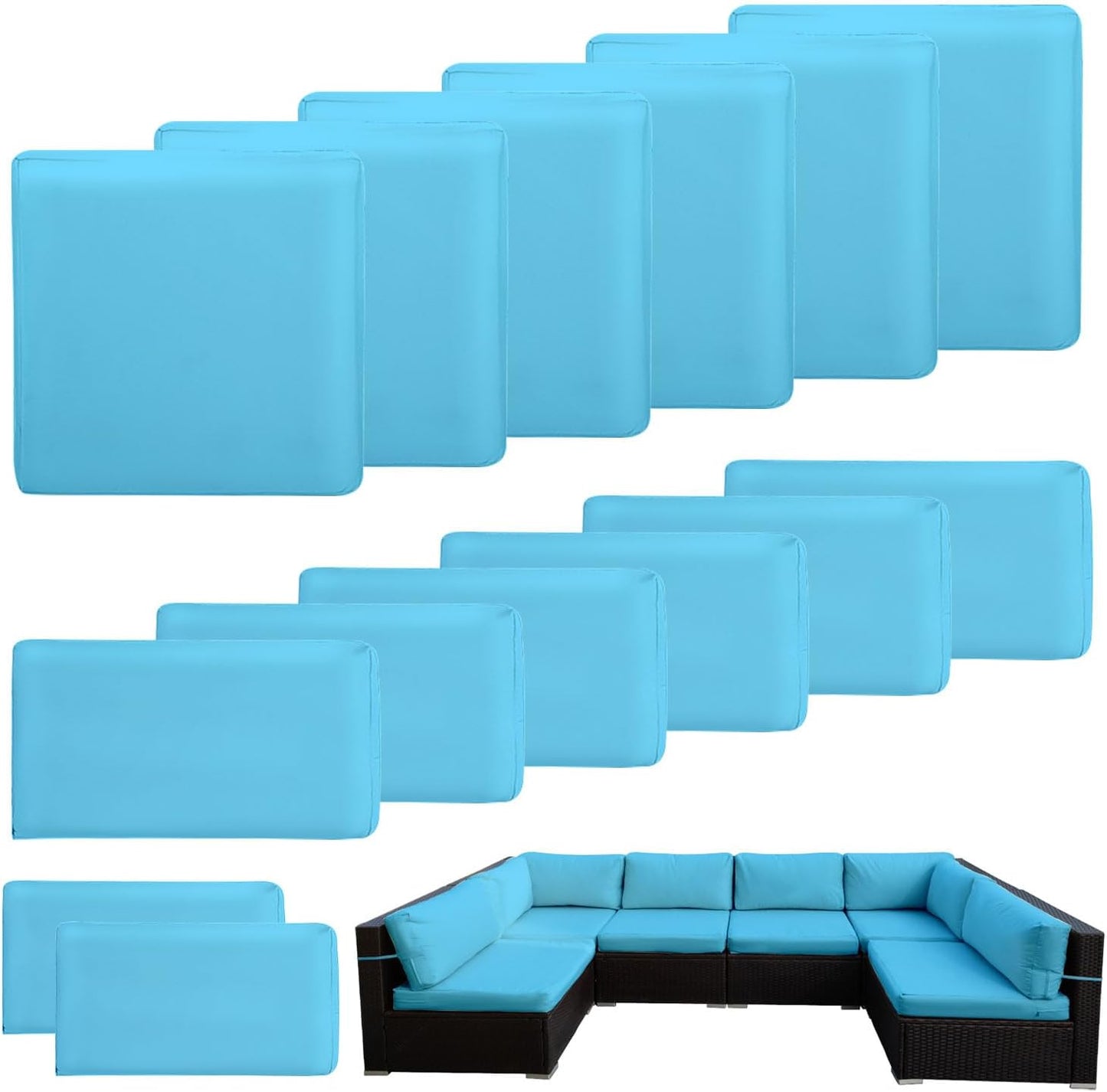 14 fundas cojín patio con cremallera impermeable azul