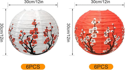 12 Faroles China Papel Flor Ciruelo 12pulg Decoración Boda