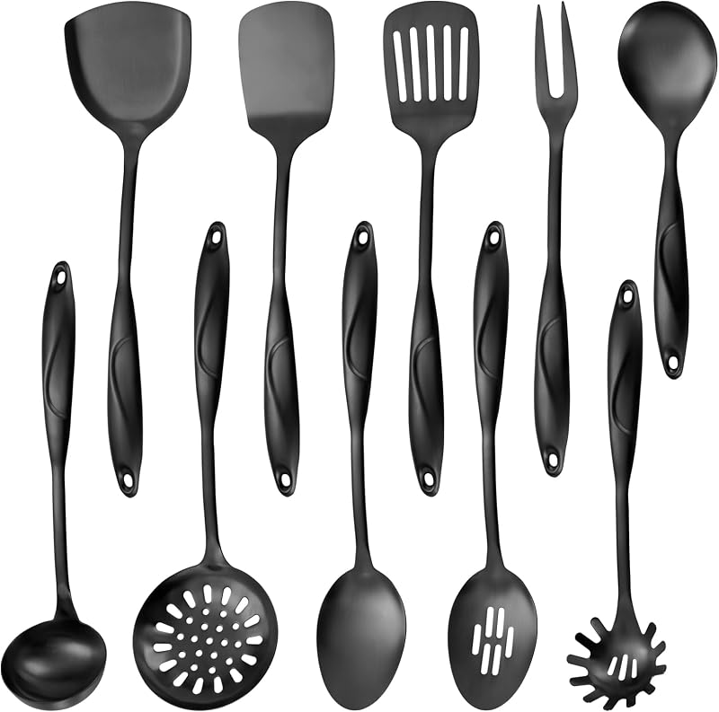 Set 10 utensilios acero inox 304 mate negro