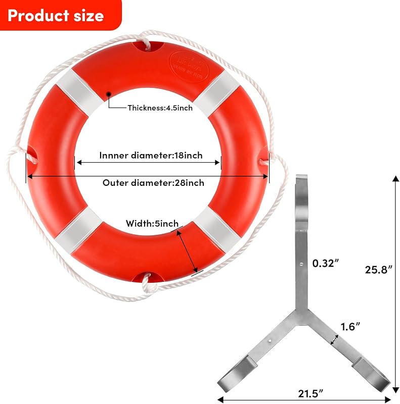 Anillo seguridad barco 23/28 pulg con cuerda flotante