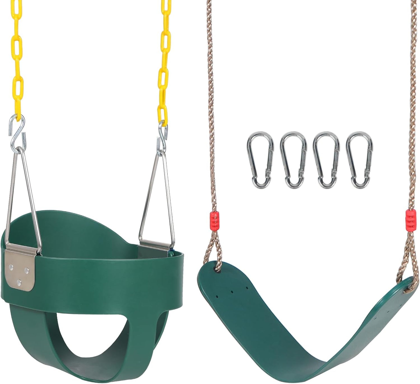 Set columpios niños respaldo alto 4 ganchos color verde