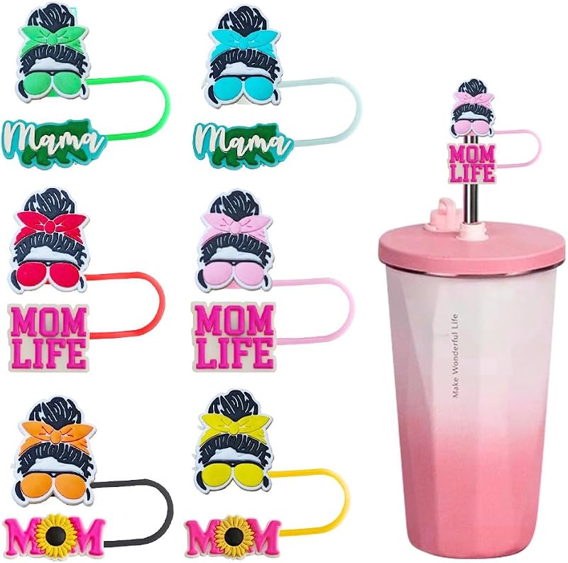 6 Fundas Paja para Mamá Tapas Silicona 30-40oz