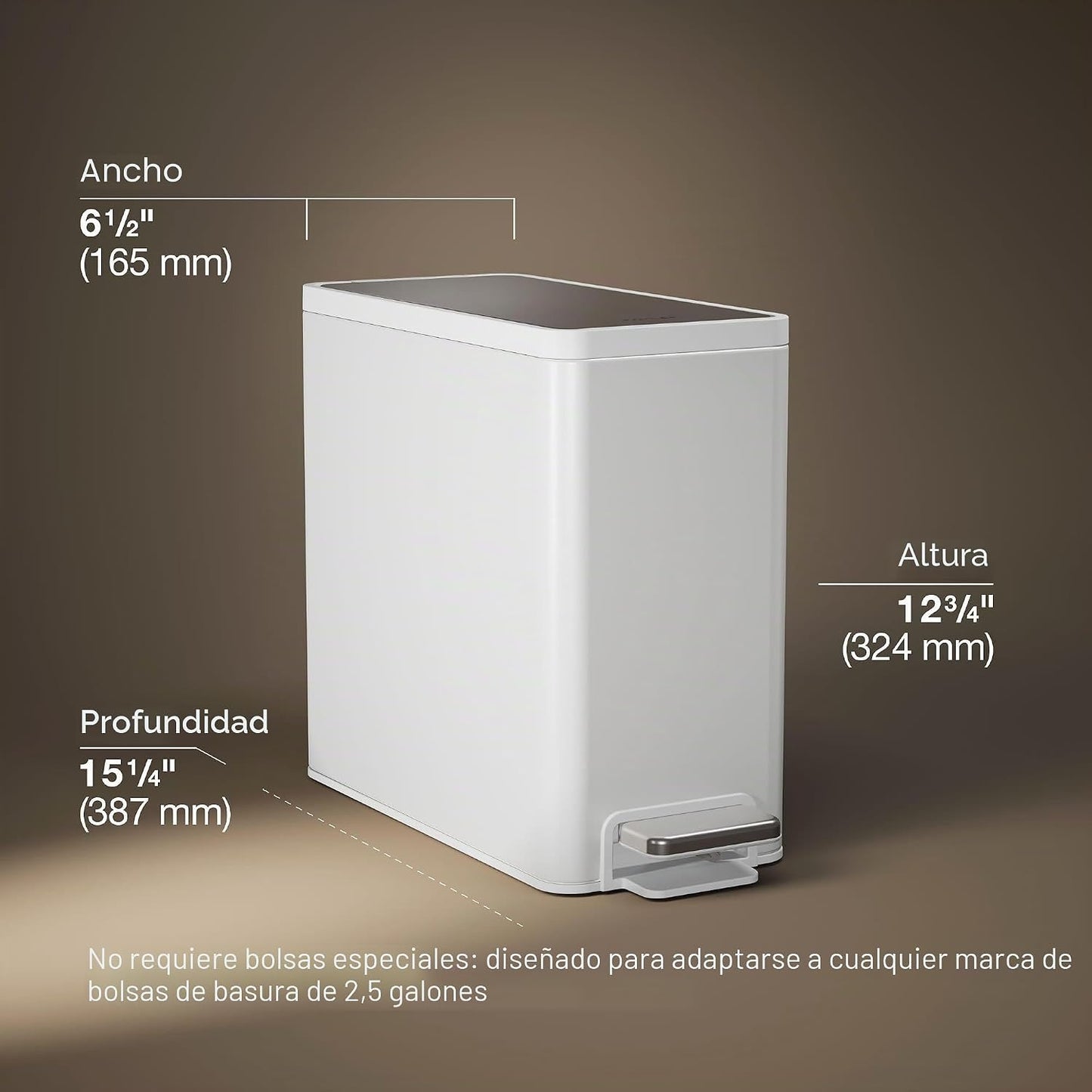Bote basura baño 2.5gal pedal suave acero inox blanco