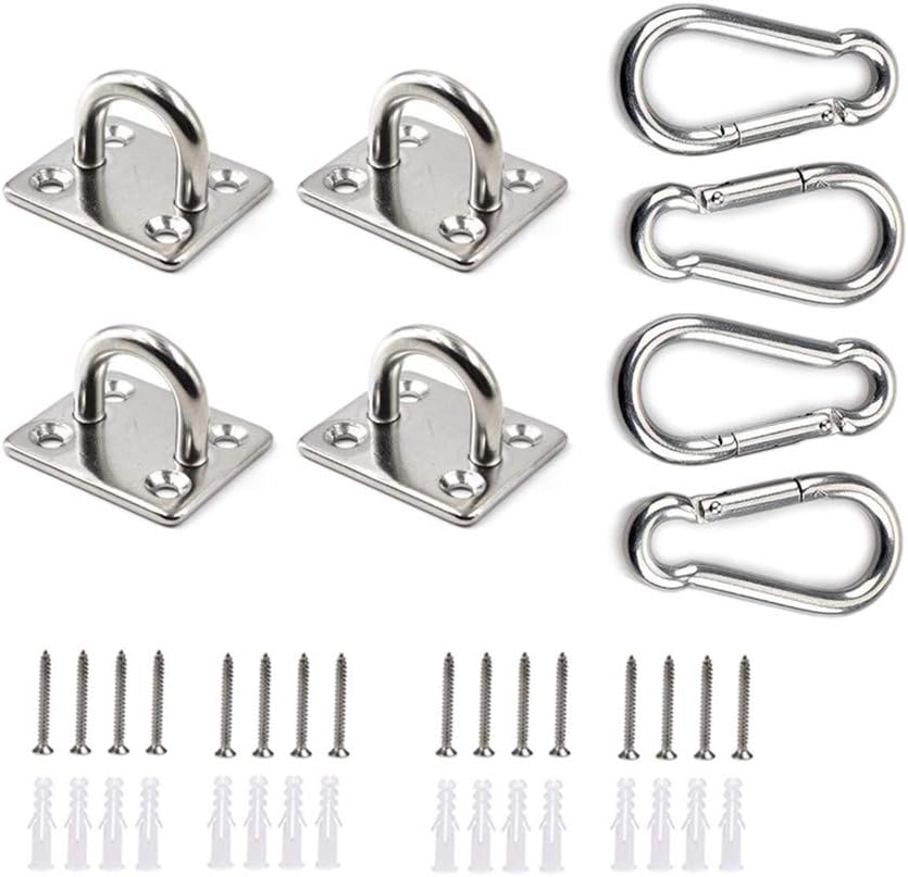 4 Pzas Placa Ojo Gancho Acero Inox 304 con Clips Mosquetón