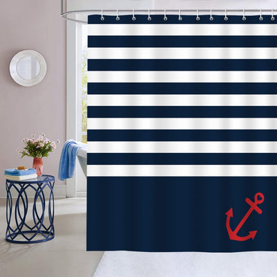 Cortina ducha rayas náuticas azul 72x72pulg poliéster