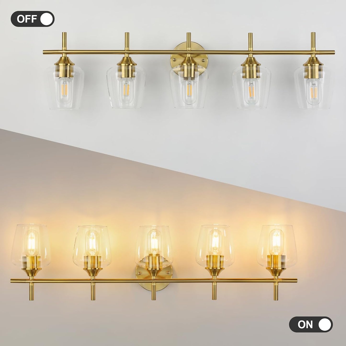 Lámpara baño 5 luces dorado cepillado pantallas