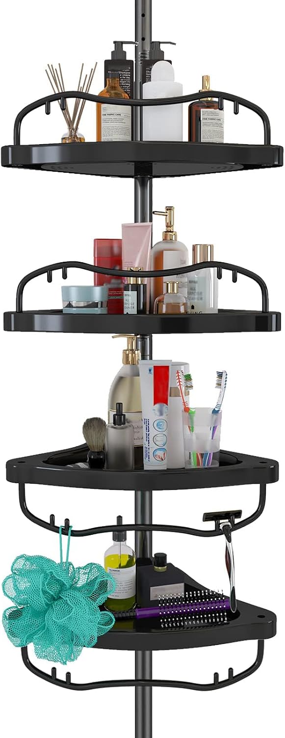 Organiz. ducha con poste ajustable acero inox 4 canastas ABS