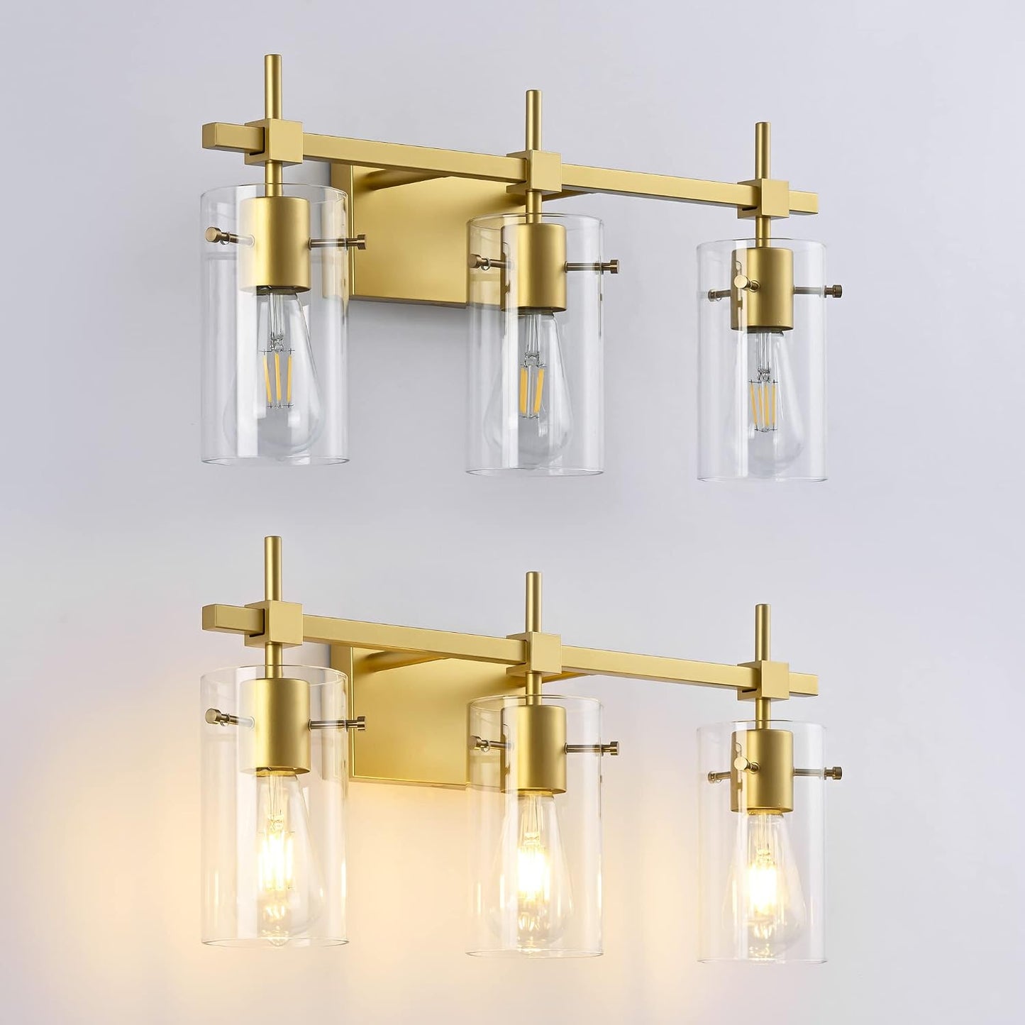 Lámpara baño 3 luces doradas para espejo y tocador