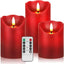 3 Pzas Velas LED Rojas Sin Llama Con Control Remoto