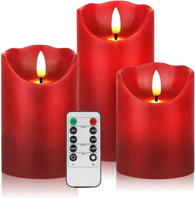 3 Pzas Velas LED Rojas Sin Llama Con Control Remoto