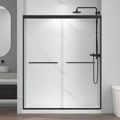 Puerta ducha corrediza 56-60x72pulg vidrio templado negro