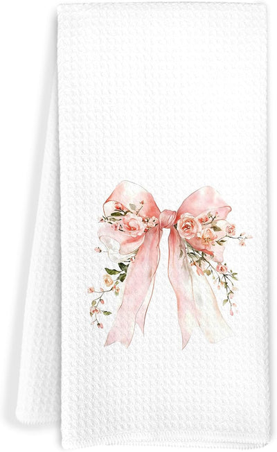 Toalla de cocina con lazo floral rosa para niña 16 x 24