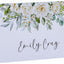 Tarjetas lugar mesa boda ducha nupcial asientos blanco floral verde